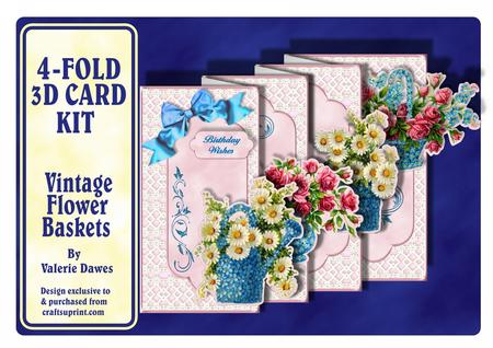 4-fold Card Kit - Vintage Flower Baskets