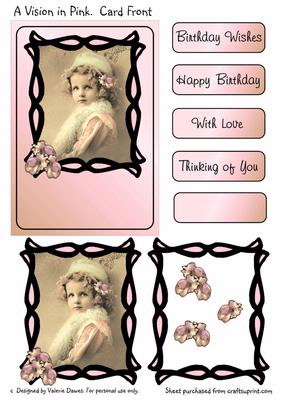 A Vision in Pink. Birthday Card Front.