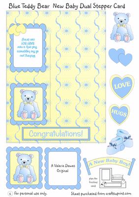 Blue Teddy Bear New Baby Side Stepper Card