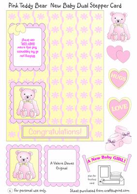 A Pink Teddy Bear New Baby Side Stepper Card