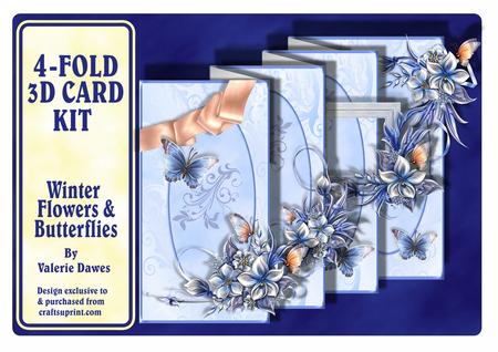 4-fold Card Kit - Winter Flowers & Butterflies