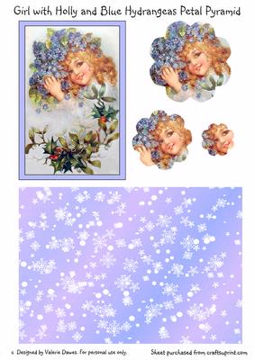 Girl with Hydrangeas and Holly Petal Pyramid