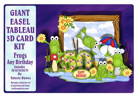 Giant Easel Tableau 3D Card Kit - Frogs Birthday