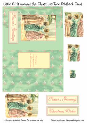 Little Girls Around the Christmas Tree Foldback Card