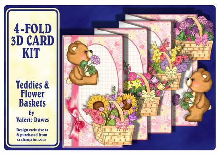 4-fold Card Kit - Teddies & Flower Baskets