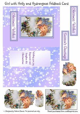 Girl with Holly and Hydrangeas Foldback Card