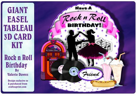 Giant Easel Tableau 3D Card Kit - Rock N Roll Birthday