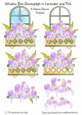 Window Box Decoupage in Lavender and Pink