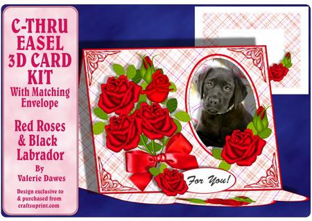C-thru Easel 3D Card Kit - Red Roses & Black Labrador