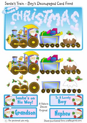 Santa's Train - Decoupaged Card Front