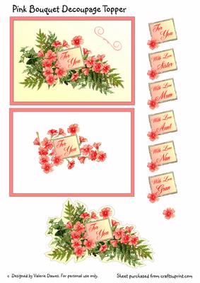Pink Bouquet Decoupage Topper