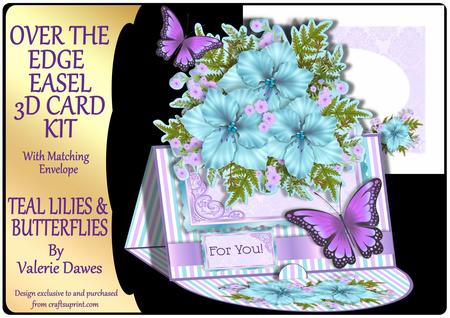 Over the Edge Easel Card Kit - Teal Lilies & Butterflies
