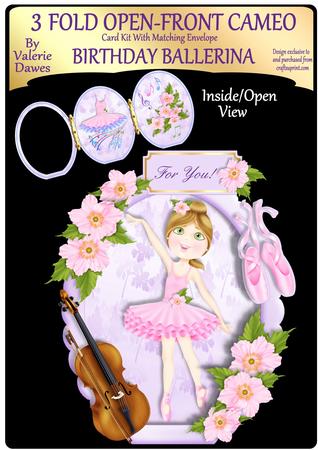 3 Fold Open-front Cameo Card Kit - Birthday Ballerina