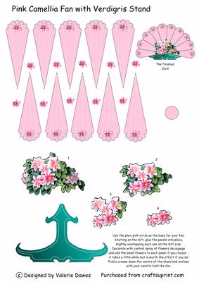 Camellia Fan in Pink with Verdigris Stand
