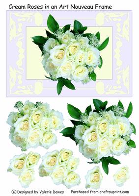 Cream Roses in an Art Nouveau Frame