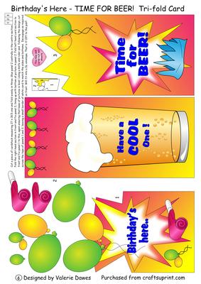 Birthday's Here - Time for Beer! Tri-fold Card