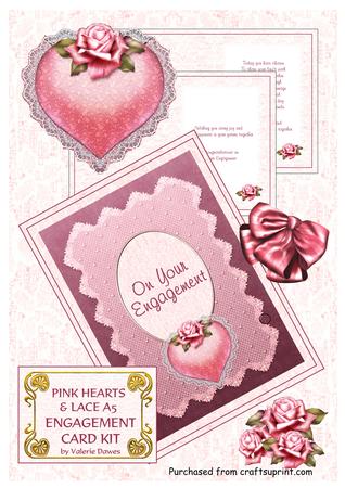 Pink Hearts & Lace A5 Engagement Card Kit