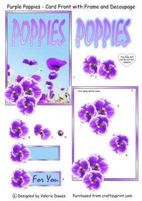 Purple Poppies - Card Front with 3D Frame and Decoupage
