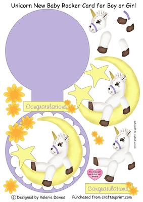 Unicorn New Baby Rocker Card for Boy or Girl