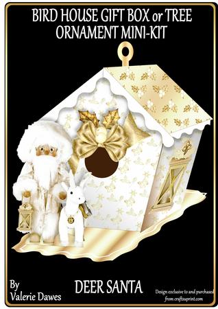 Bird House Gift Box or Tree Ornament- Deer Santa