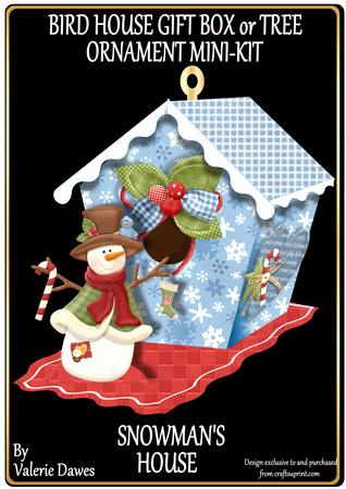 Bird House Gift Box or Tree Ornament- Snowman's House