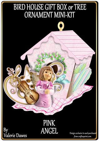 Bird House Gift Box or Tree Ornament- Pink Angel