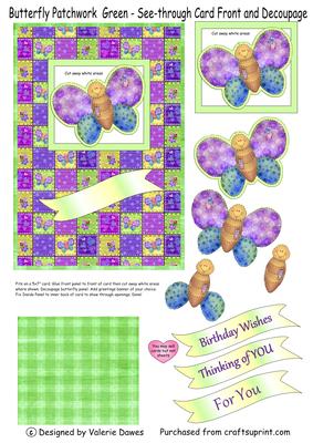 Butterfly Patchwork in Green - See-through Card Front and Decoupage