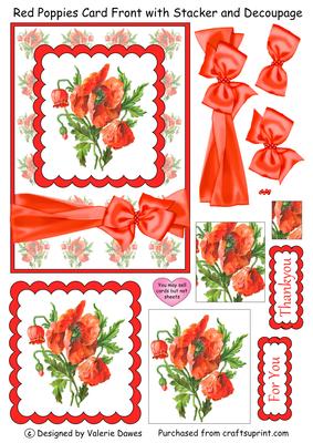 Red Poppies - Card Front with Stacker and Decoupage