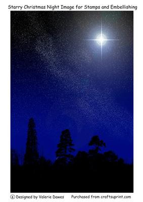 Starry Night Christmas Scene for Stamps and Embellishment