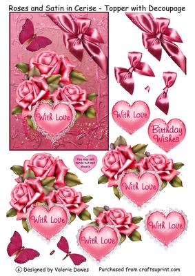 Roses and Satin in Cerise - Topper with Decoupage