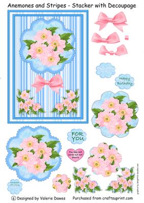 Anemones and Stripes - Card Front Wiith Stacker and Decoupage