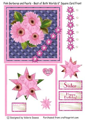 Pink Gerberas and Pearls - Best of Both Worlds 6" Square Card Front