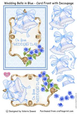 Wedding Bells in Blue - Card Front with Decoupage