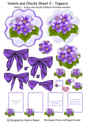 Violets and Checks Foldback Card Sheet 2 - Toppers