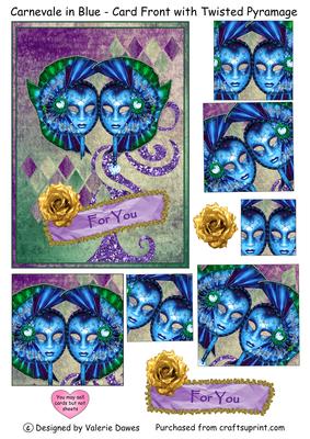 Carnevale in Blue - Card Front with Twisted Pyramage