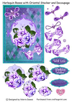 Harlequin Roses in Purple with Oriental Stacker and Decoupage
