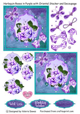 Harlequin Roses in Purple Square - with Oriental Stacker and Decoupage