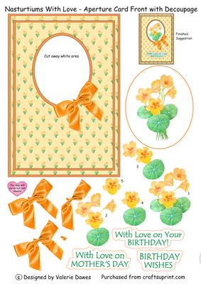 Nasturtiums with Love - Aperture Card Front with Decoupage