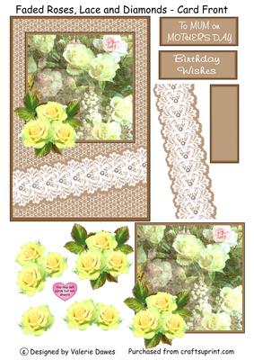 Faded Roses, Lace and Diamonds - Card Front