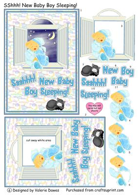 Ssshhh! New Baby Boy Sleeping! - Tunnel Card Front with Decoupage