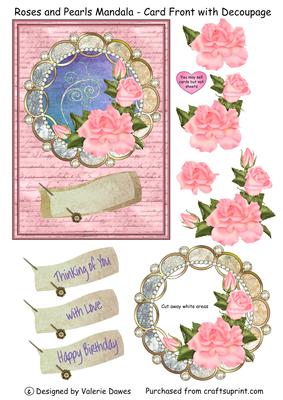 Roses and Pearls Mandala - Card Front with Decoupage