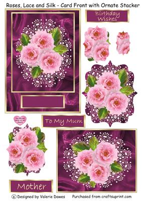 Roses, Lace and Silk - Card Front with Ornamental Stacker