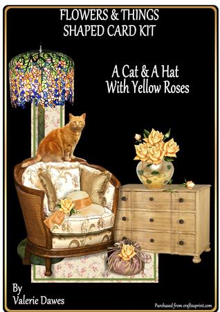 Flowers & Things Shaped Card Kit - a Cat, Hat & Yellow Roses