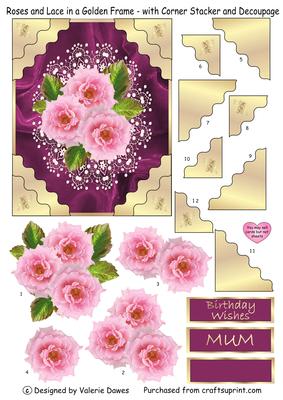 Roses and Lace in a Golden Frame with Corner Stacker and Decoupage