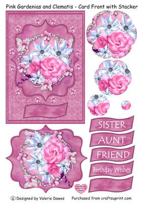 Pink Gardenias with Clematis - Card Front with Stacker