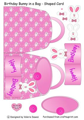 Birthday Bunny in a Bag - Shaped Card with Decoupage
