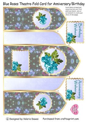 Blue Roses Theatre-fold Card for Anniversary/birthday