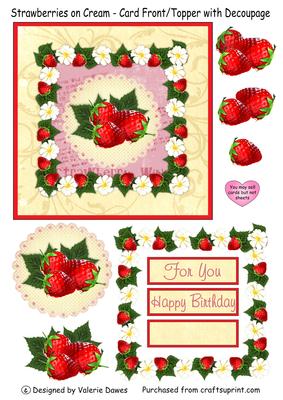 Strawberries on Cream - Card Front/topper with Decoupage