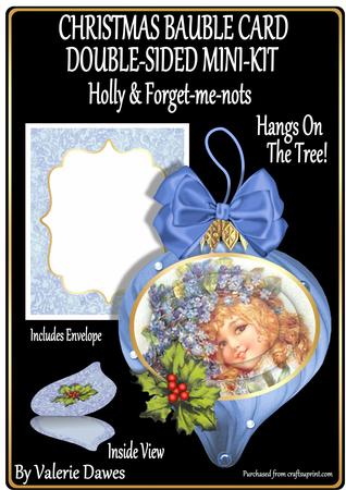 Christmas Bauble Card Double-sided Kit- Holly & Forgetmenots