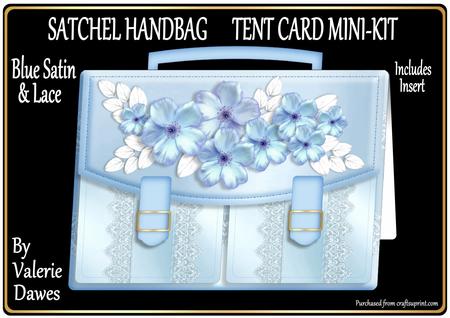Satchel Handbag Tent Card Mini-kit - Blue Satin & Lace